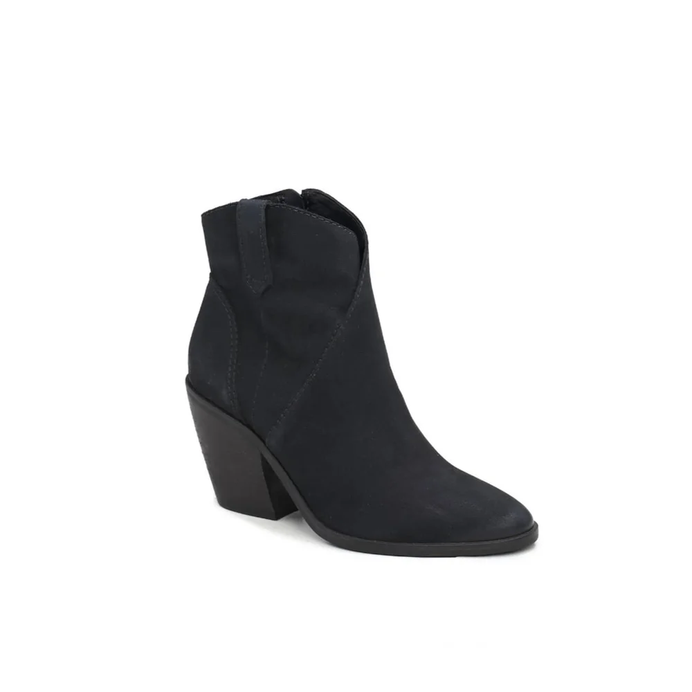 Lucky Brand Microsuede LEATHER Modern Western Boots Booties SZ 10 M BLACK